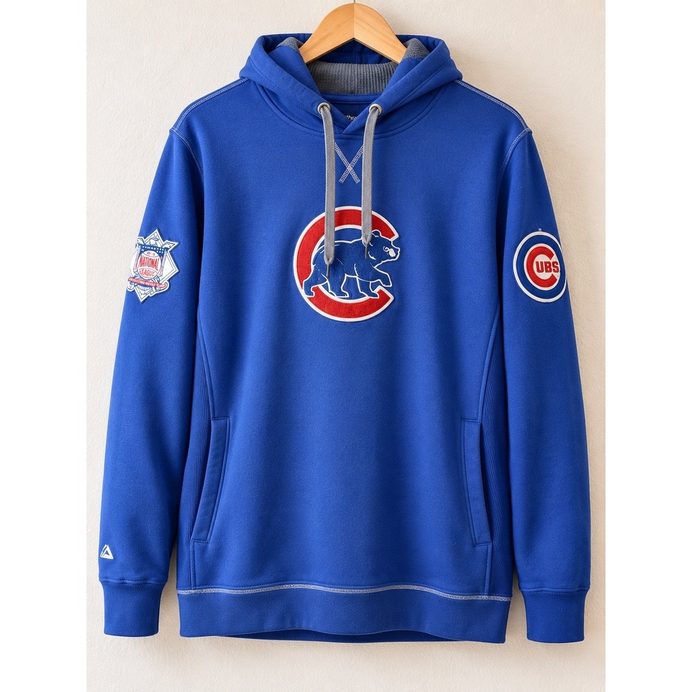 Majestic Chicago Cubs Hoodie Mens M Chenille Logo NL Heritage Patch MLB